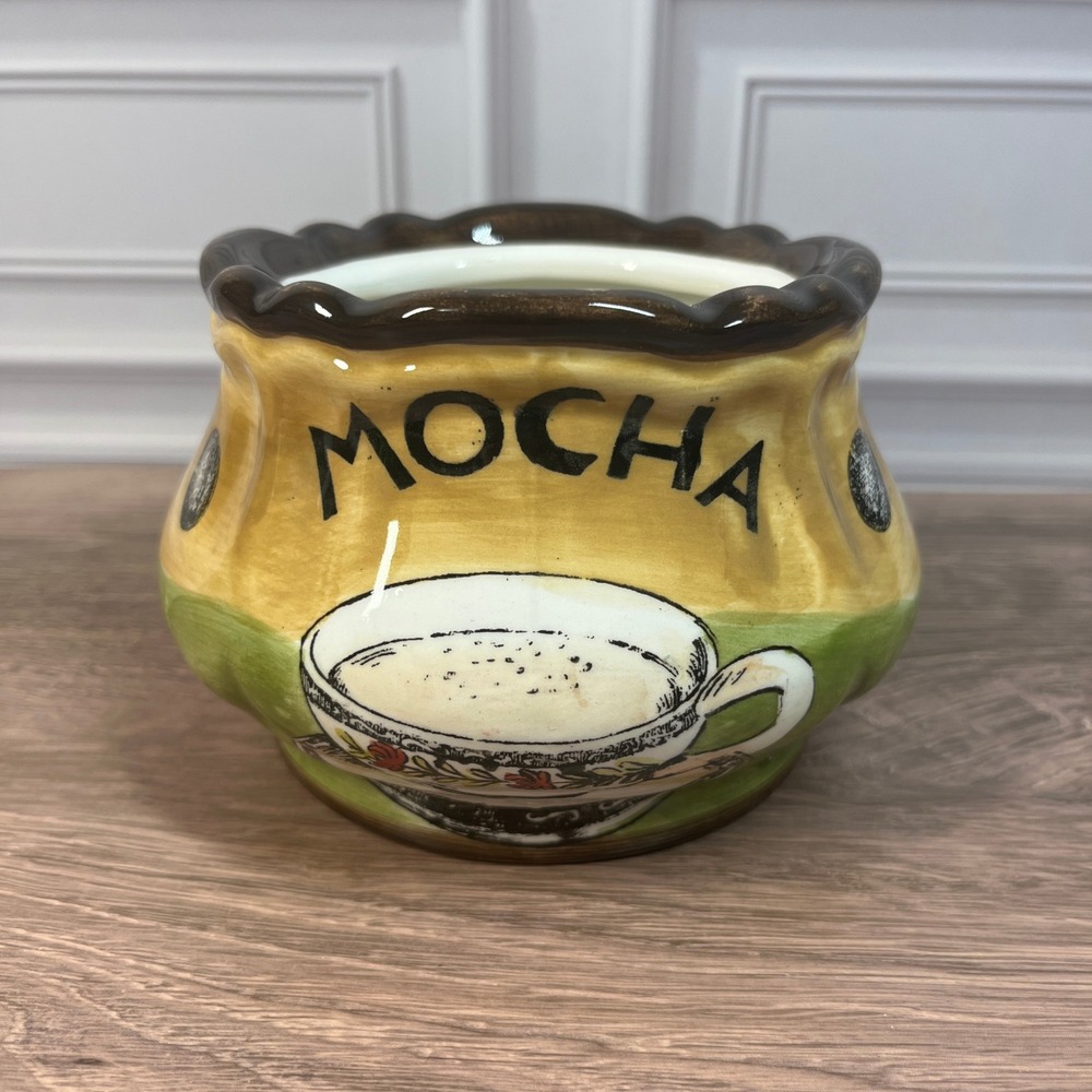 Certified International Coffee Cafe Collection Mocha Ceramic Jar Scalloped Rim
